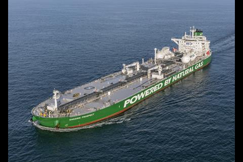 LNG-fuelling, such as on the 113,170dwt crude oil tanker Gagarin Prospect, will be essential to meet EEDI Phase 3 (Image: Sovcomflot)